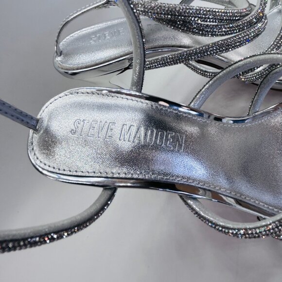 Steve Madden Struts Heels Size 8M Clear Rhinestone Stiletto Silver Sandals - Picture 3 of 16